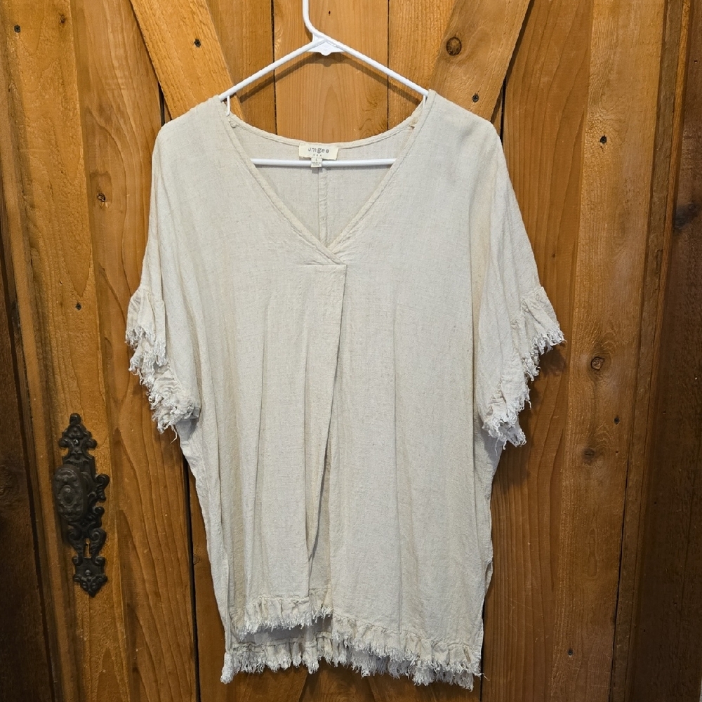 Umgee Cream Fringe Women's Blouse